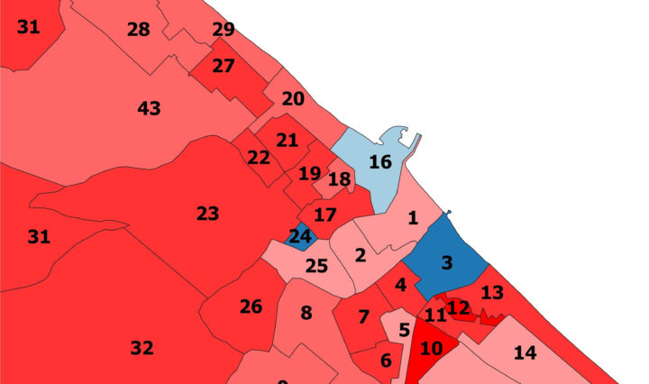 Mappa con il confronto tra le percentuali dei due candidati sindaco che andranno al ballottaggio sezione per sezione